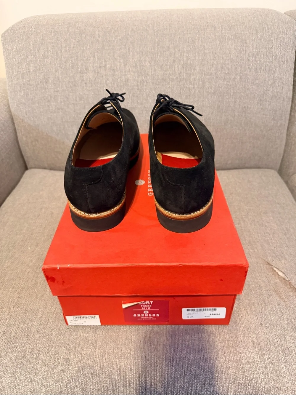 Grenson Black Suede Derby Shoes with Natural Welt